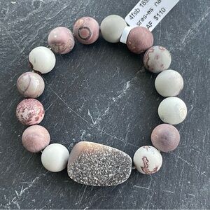 Grey and Merlot Jasper & Druzy beaded Bracelet 6”